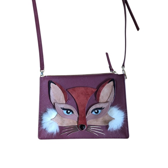 kate spade Handbags - Kate Spade New York Fox Crossbody Bag Burgundy Saffiano Leather Whimsical Purse